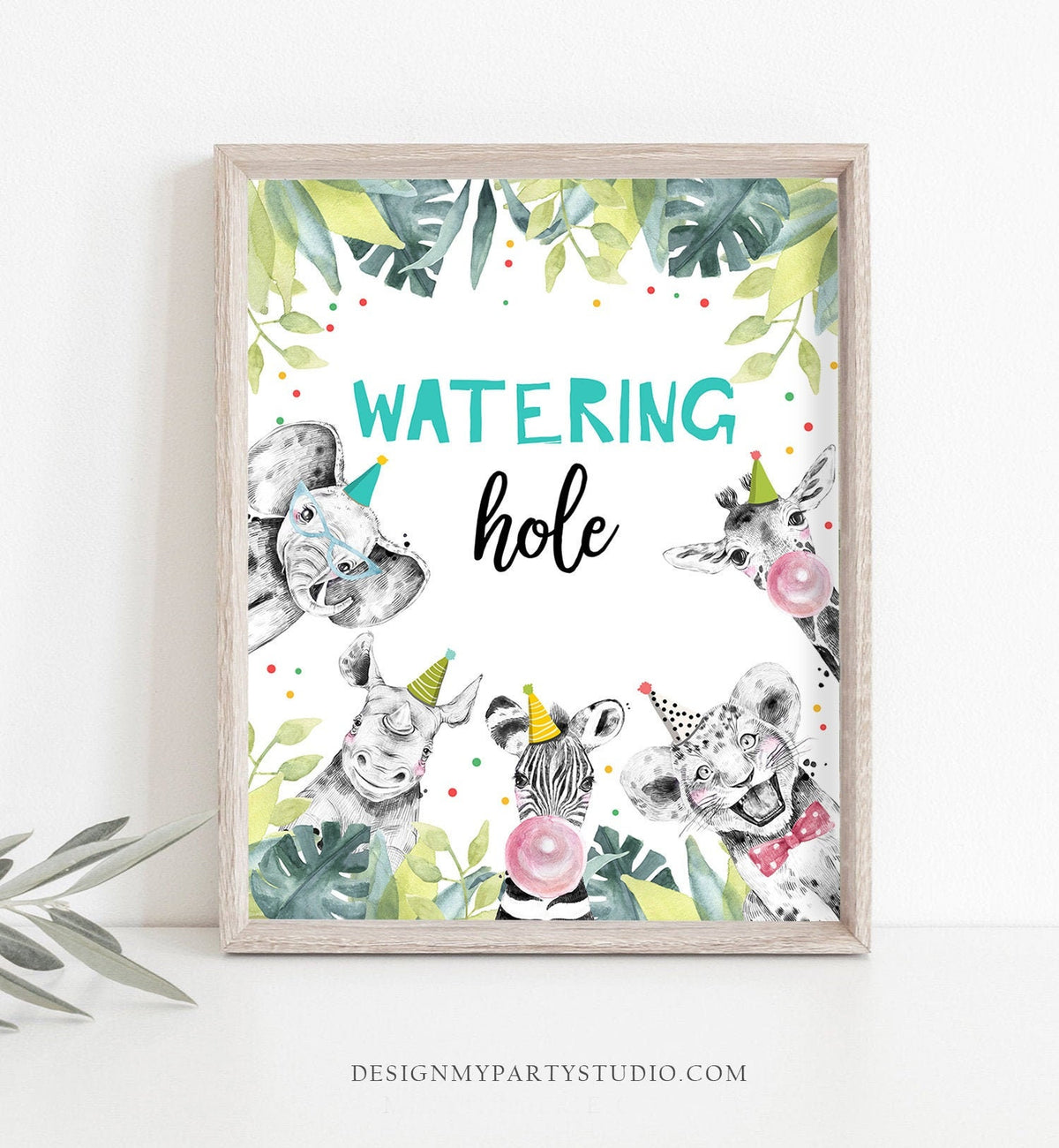 Watering Hole Birthday Sign Drink Table Decor Boy Birthday Wild One Safari Animals Party Animals Birthday Table Sign Zoo Printable 0322