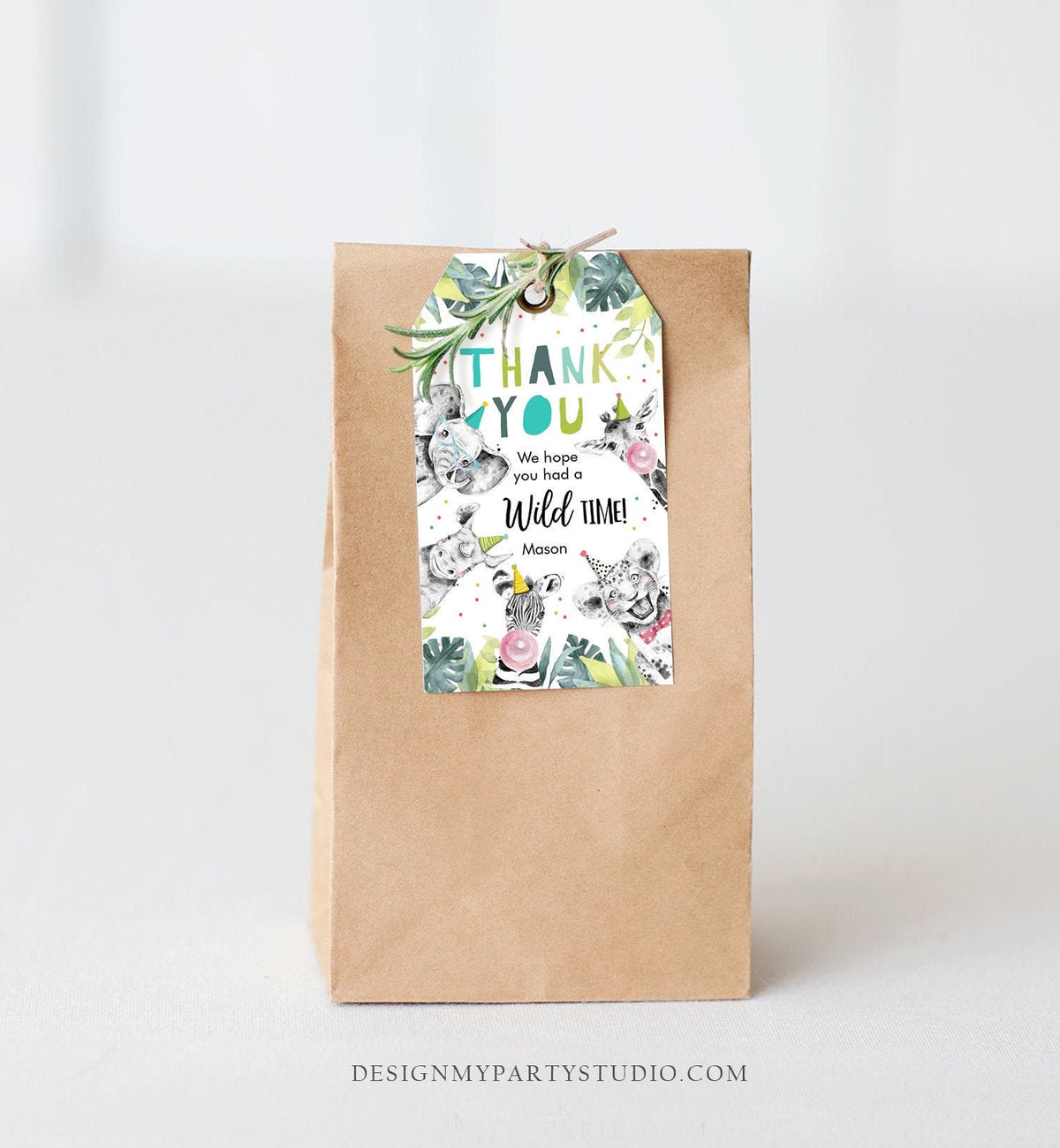 Editable Party Animals Favor Tags Boy Wild One Safari Animals Thank You Tags Zoo Birthday Wild Time Gift Tag Digital Corjl Template 0322