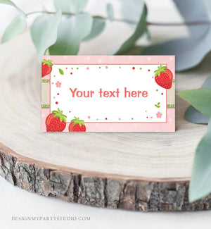 Editable Strawberry Food Labels Strawberry Birthday Party Place Card Food Tents Farmers Market Fruit Berry Sweet Girl Template Corjl 0091