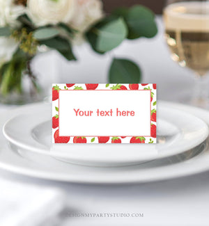 Editable Strawberry Food Labels Strawberry Birthday Party Place Card Food Tents Farmers Market Fruit Berry Sweet Girl Template Corjl 0091