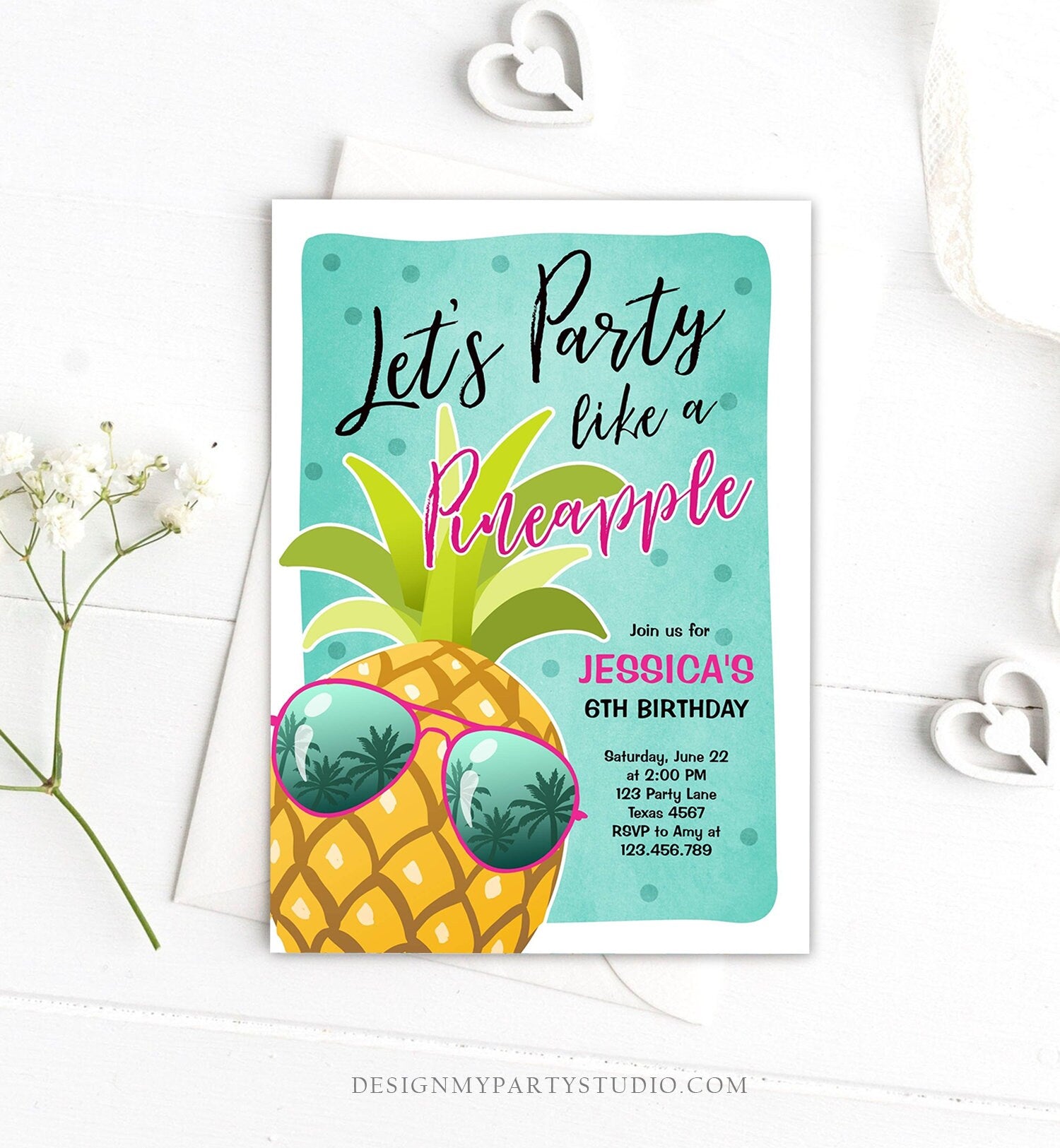 Editable Pineapple Birthday Invitation Lets Party Like a Pineapple Invite Tropical Party Aloha Girl Download Printable Template Corjl 0203
