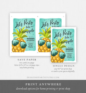 Editable Pineapple Birthday Invitation Lets Party Like a Pineapple Invite Tropical Party Aloha Boy Download Printable Template Corjl 0203