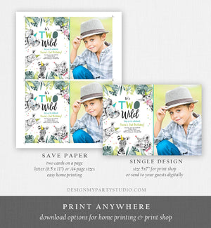 Editable Two Wild Birthday Invitation Boy First Birthday 1st Safari Animals Jungle Zoo Party Animals Digital Corjl Template Printable 0322