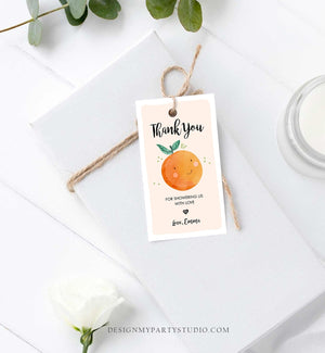 Editable A Little Cutie is on The Way Favor Tag Orange Clementine Baby Shower Cutie Gift Tag Neutral Printable Template Corjl PRINTABLE 0330