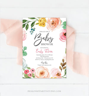 Editable Floral Baby Shower Invitation Floral Pink Bohemian Baby Sprinkle Shower for Girl Spring Summer Boho Printable Corjl Template 0166