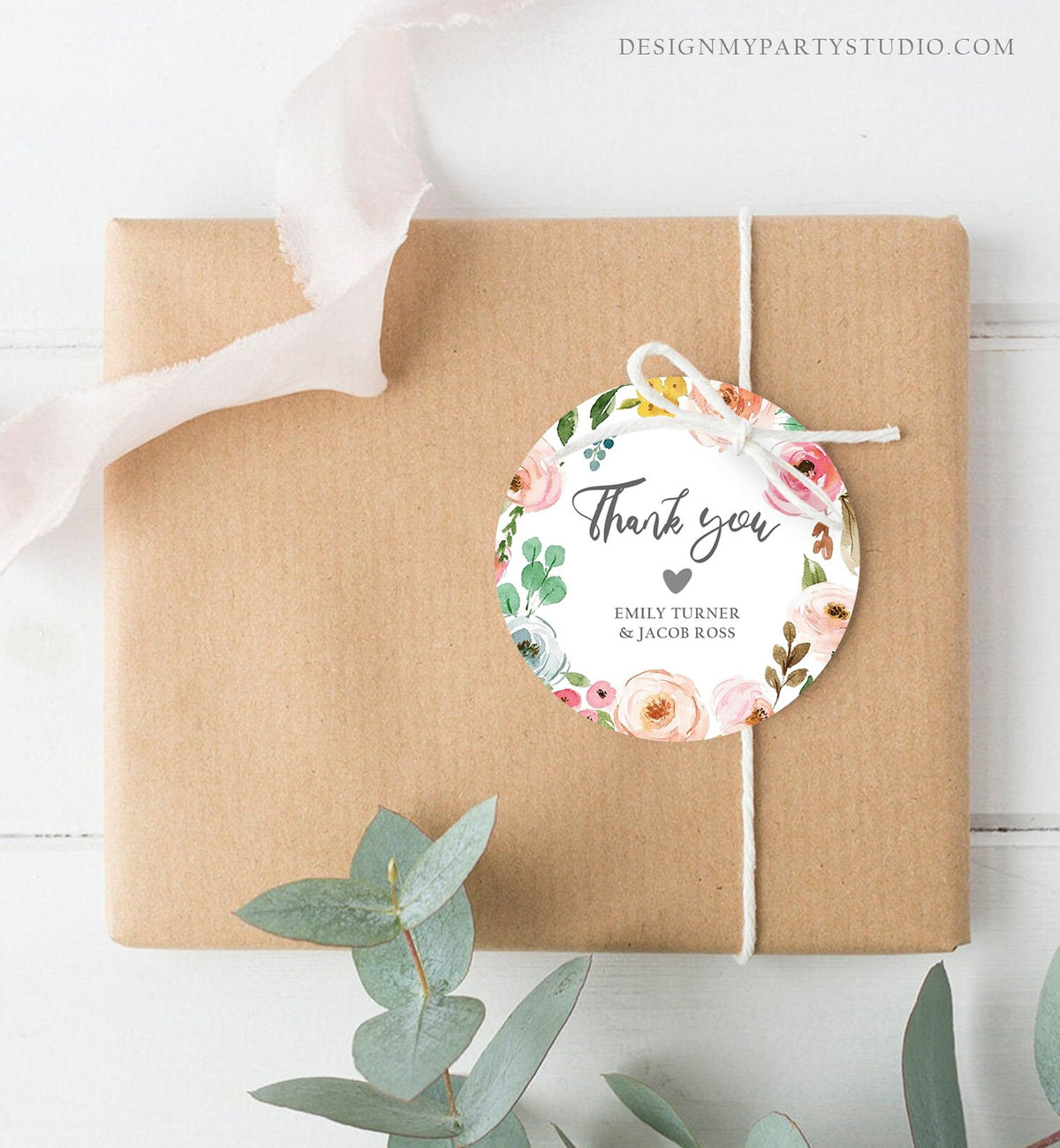 Editable Floral Favor Tag Round Square Bohemian Floral Pink Flowers Wedding Thank You Tag Bridal Shower Corjl Template Printable 0166