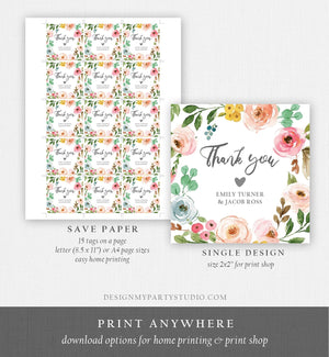 Editable Floral Favor Tag Round Square Bohemian Floral Pink Flowers Wedding Thank You Tag Bridal Shower Corjl Template Printable 0166