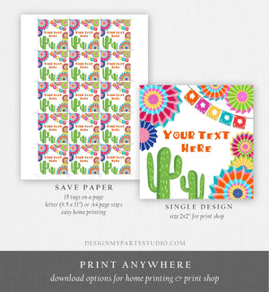 Editable Fiesta Cactus Thank You Favor Tags Round Squared Baby Shower Birthday Bridal Shower Stickers Succulent Mexican Corjl Template 0236