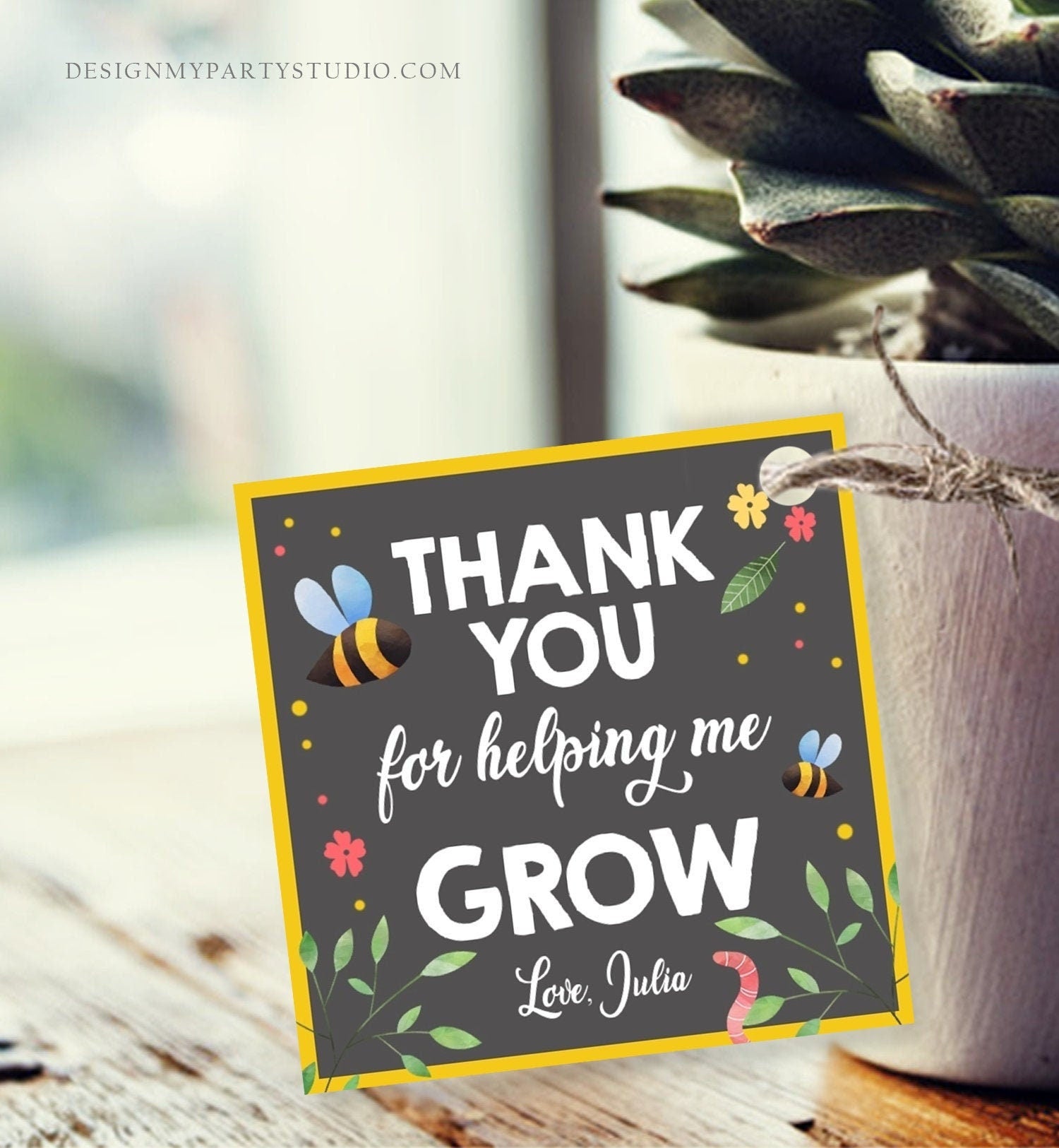 Editable Teacher Appreciation Tags Thank You for Helping me Grow Succulent Thank You Cactus Plant Tag Digital Template Printable 0464
