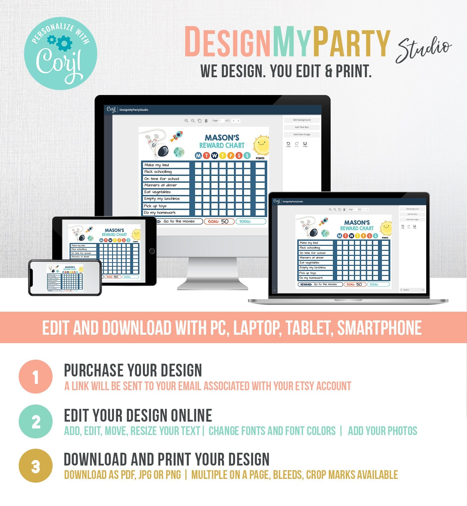 Editable Space Astronaut Reward Chart for Boys Space Rocket Shuttle Chore Chart for Kids Routine Chore Chart Printable Template Corjl 0046
