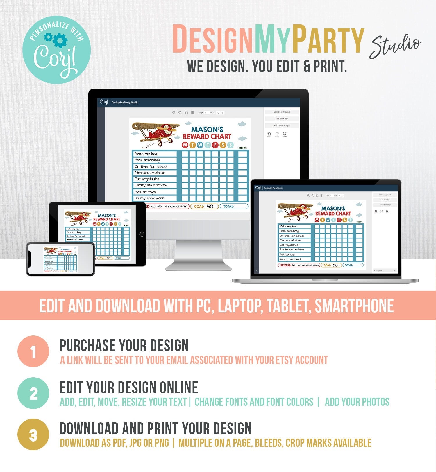 Editable Airplane Reward Chart Boy Red Vintage Airplane Air Force Chore Chart for Kids Chores Routine Chart Corjl Template Printable 0011