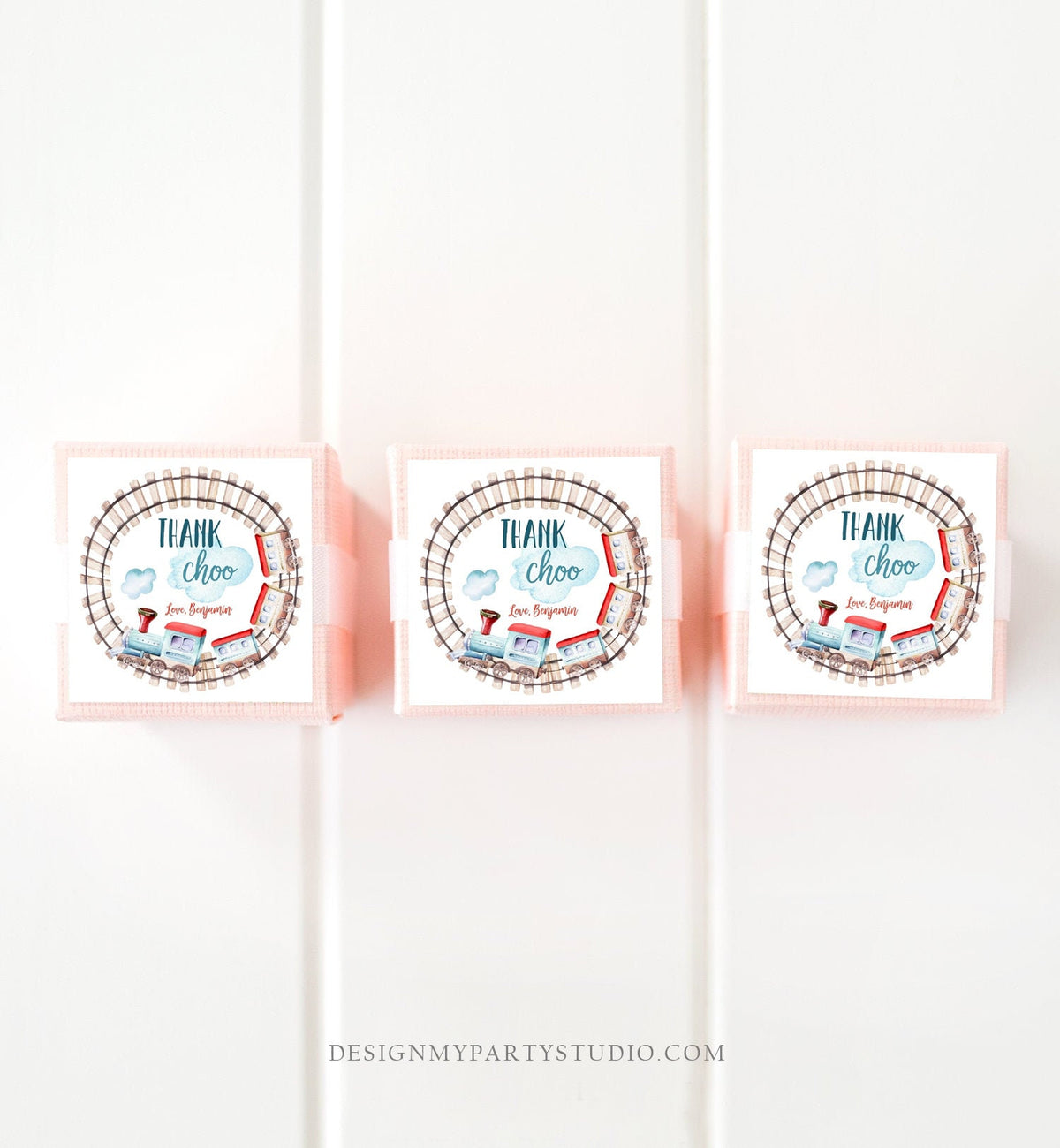 Editable Train Favor Tag Birthday Stickers Thank Choo Thank You Chugga Choo Red Blue Boy Cupcake Rails Digital Template Printable 0149