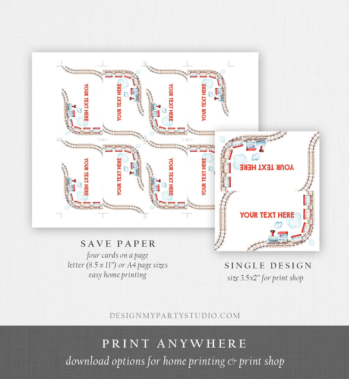 Editable Train Food Labels Train Place Card Tent Card Buffet Train Birthday Boy Red Blue Vintage Train Decor Chugga Template Printable 0149