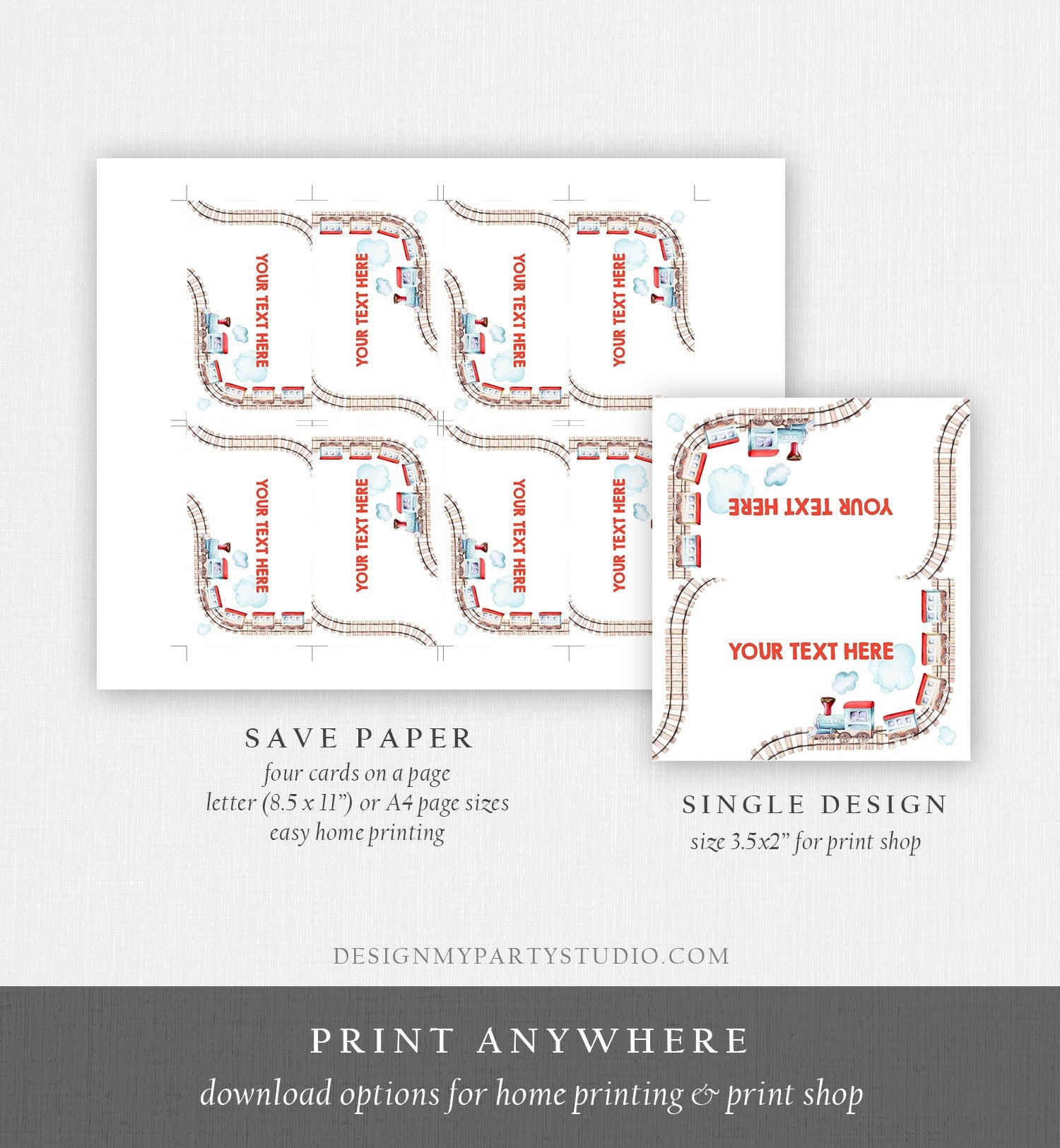 Editable Train Food Labels Train Place Card Tent Card Buffet Train Birthday Boy Red Blue Vintage Train Decor Chugga Template Printable 0149