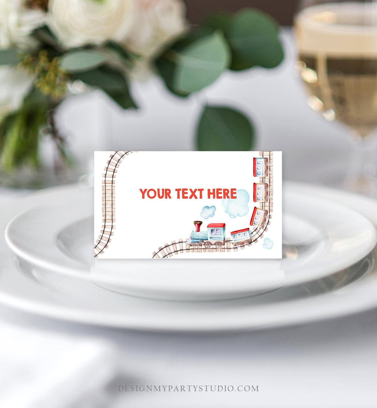 Editable Train Food Labels Train Place Card Tent Card Buffet Train Birthday Boy Red Blue Vintage Train Decor Chugga Template Printable 0149