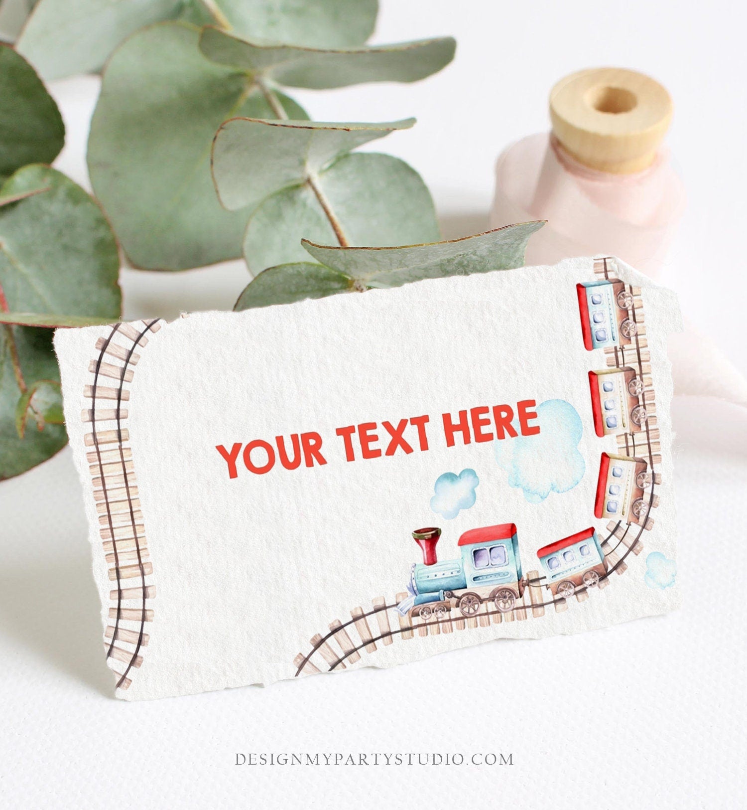 Editable Train Food Labels Train Place Card Tent Card Buffet Train Birthday Boy Red Blue Vintage Train Decor Chugga Template Printable 0149