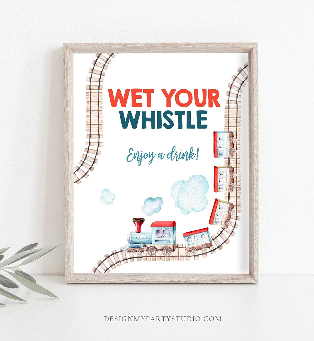 Train Drink Table Sign Train Birthday Party Sign Vintage Train Theme Boy Red Blue Wet Your Whistle Sign Table Sign Decor Printable 0149