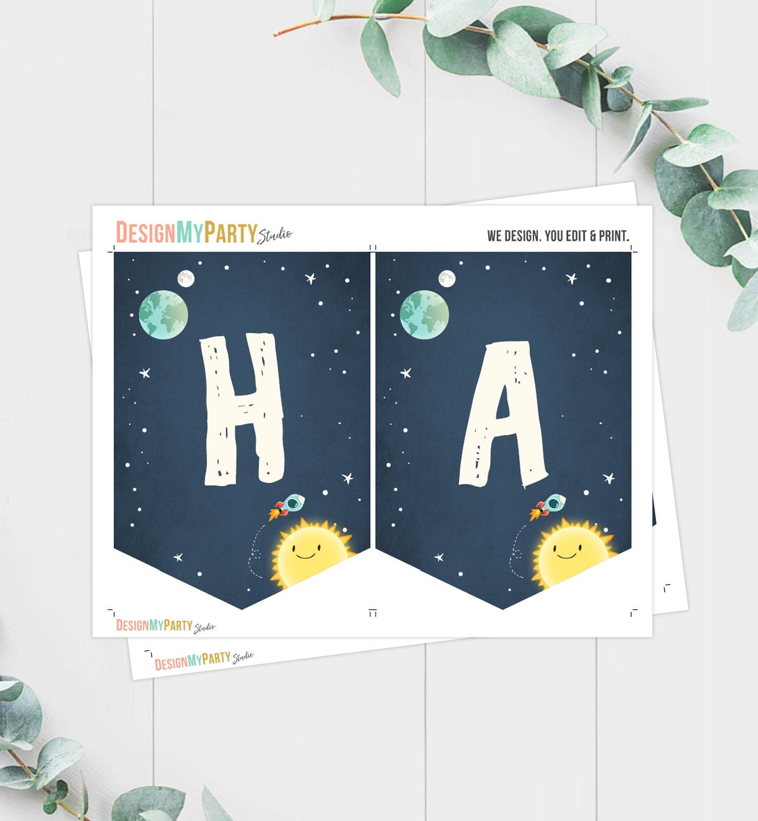 Space Happy Birthday Banner Outer Space Planets Boy Birthday Banner Astronaut Space Rocket Sun Instant Digital Download Printable 0046