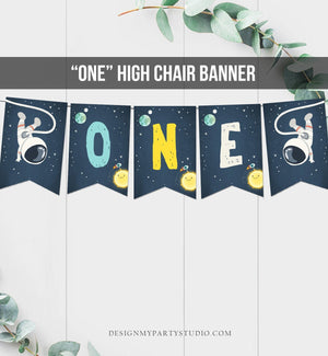 Outer Space High Chair Banner Birthday Astronaut Party High Chair Banner ONE Space Rocket Astronaut Party Decor Planets PRINTABLE 0046