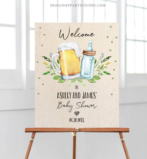 Editable A Baby is Brewing Welcome Sign Brewing Baby Shower Bottle and Beers Cheers Coed Couples Shower Gender Neutral Corjl Template 0190
