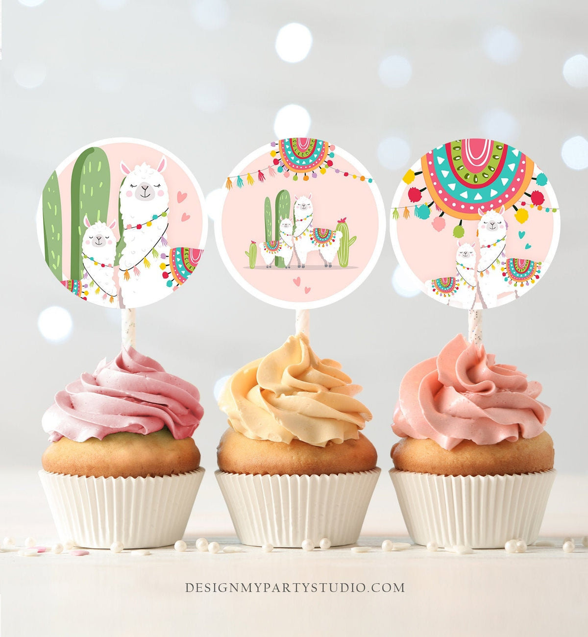 Llama Cupcake Toppers Favor Tags Llama Baby Shower Party Decor Girl Pink Fiesta Mexican Llama Party Cactus Download Digital PRINTABLE 0079