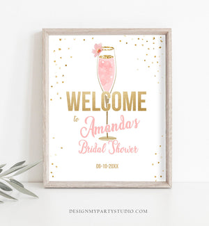 Editable Brunch and Bubbly Welcome Sign Bridal Shower Floral Champagne Gold Pink Wedding Shower Welcome Sign Digital Corjl Template 0150