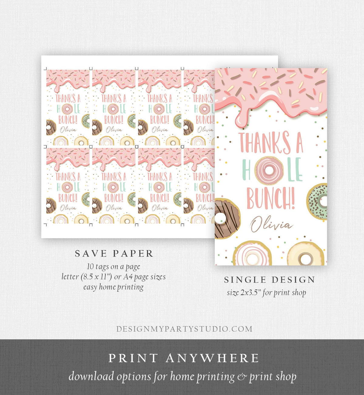 Editable Donut Favor Tag Donut Birthday Donut Thank You A hole Bunch Shower Girl Pink Donut Pastel Digital Download Template Printable 0320