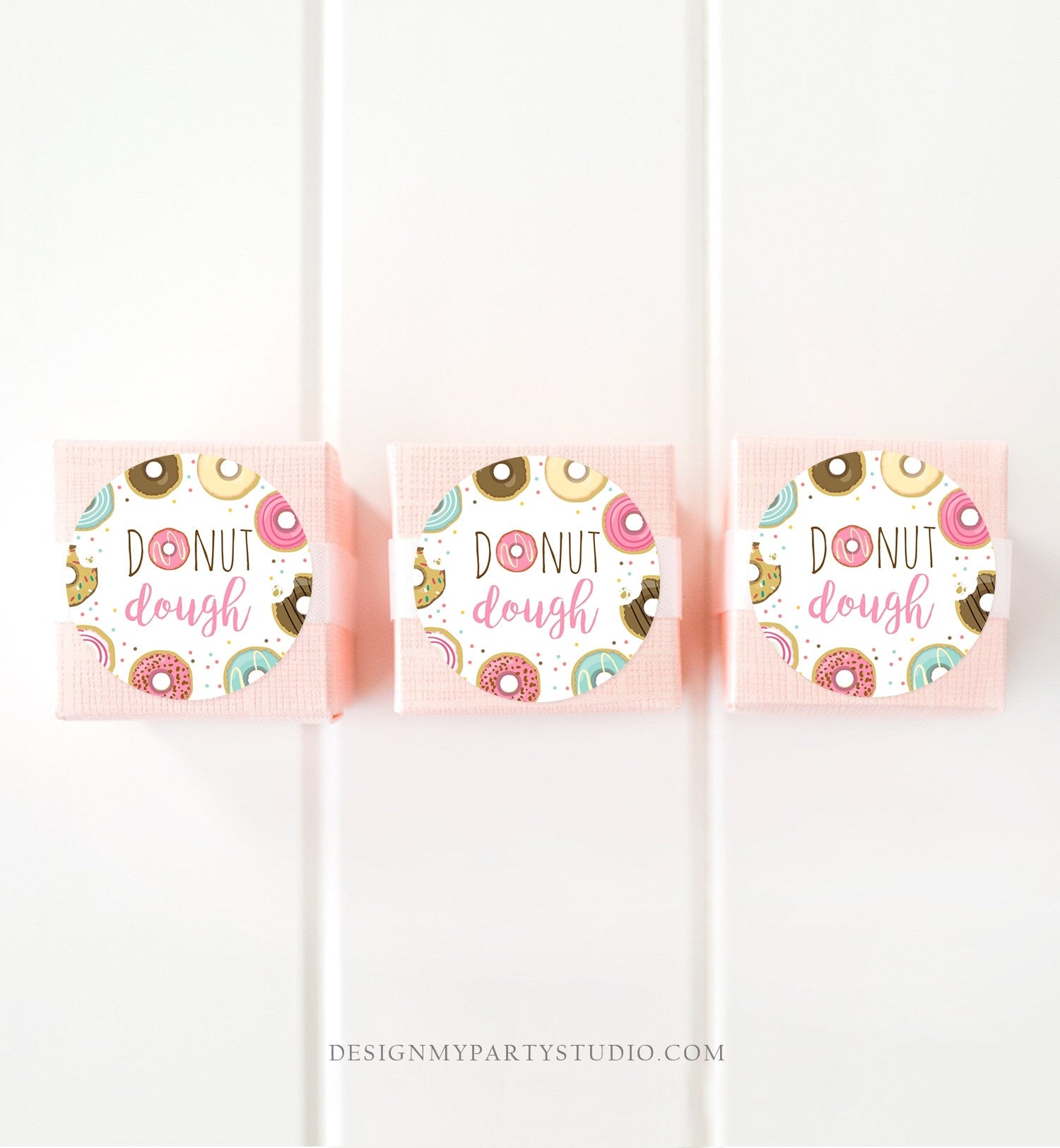 Editable Donut Dough Favor Tags Donut Birthday Thank You Tag Donut Stickers Girl Pink Thanks a Hole Bunch Donut Tags Template Corjl 0050