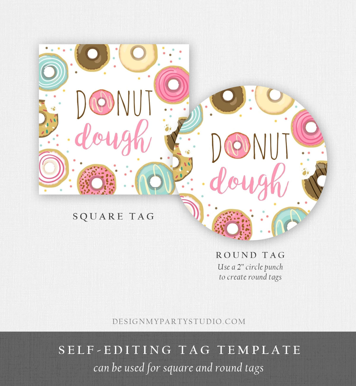 Editable Donut Dough Favor Tags Donut Birthday Thank You Tag Donut Stickers Girl Pink Thanks a Hole Bunch Donut Tags Template Corjl 0050