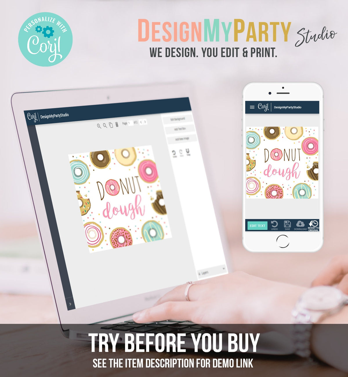 Editable Donut Dough Favor Tags Donut Birthday Thank You Tag Donut Stickers Girl Pink Thanks a Hole Bunch Donut Tags Template Corjl 0050