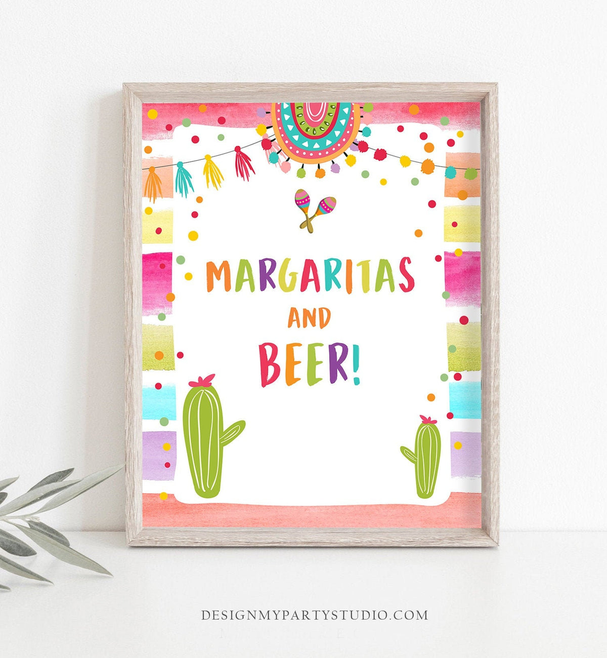 Margaritas and Beer Fiesta Sign Birthday Bridal Shower Baby Shower Decor Cactus Drink Table Drinks Sign Instant Download Printable 0134