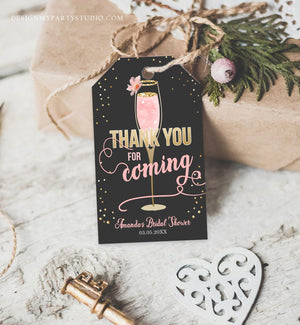 Editable Brunch and Bubbly Thank You Tags Bubbly Bridal Shower Favor Tags Pink Gold Chalk Floral Printable Tag Corjl Template Printable 0150