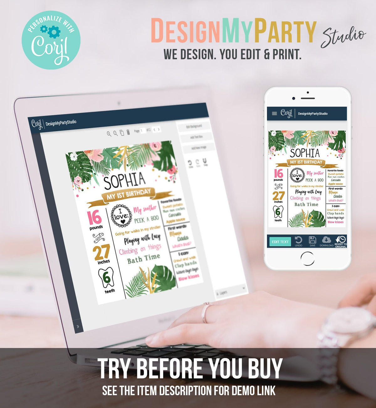 Editable Safari Animals Birthday Milestones Sign Girl Pink Wild One First Birthday Party Animals Digital Download Template Printable 0332