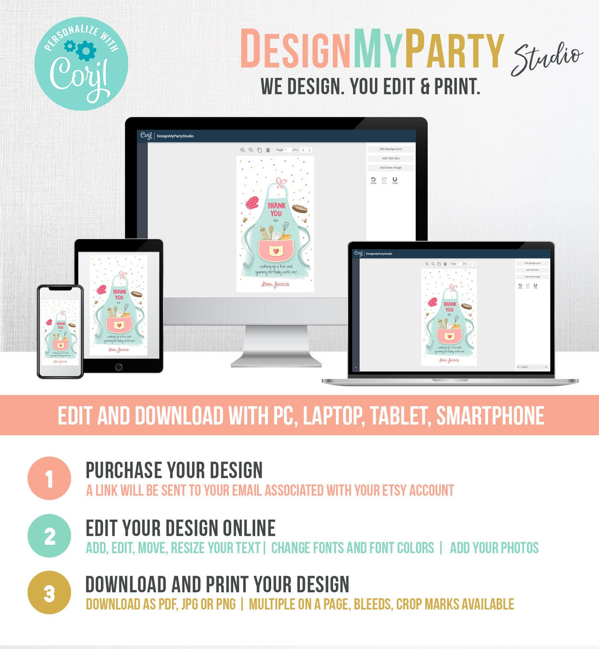 Editable Cooking Favor Tags Tags Baking Birthday Thank you tags Kids Stock The Kitchen Bridal Shower Tags Template Corjl PRINTABLE 0219