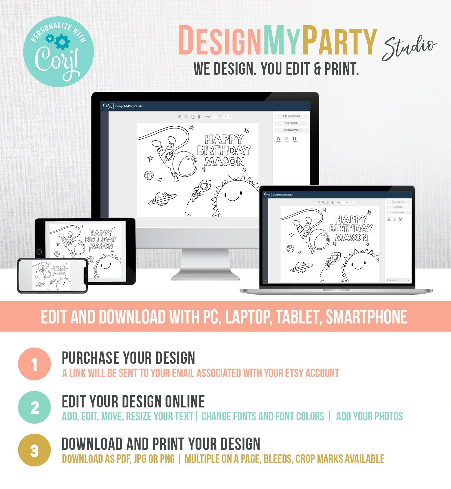 Editable Coloring Page Outer Space Birthday Party Activity Game Astronaut Birthday Space Rocket Party Instant Download PRINTABLE Corjl 0046