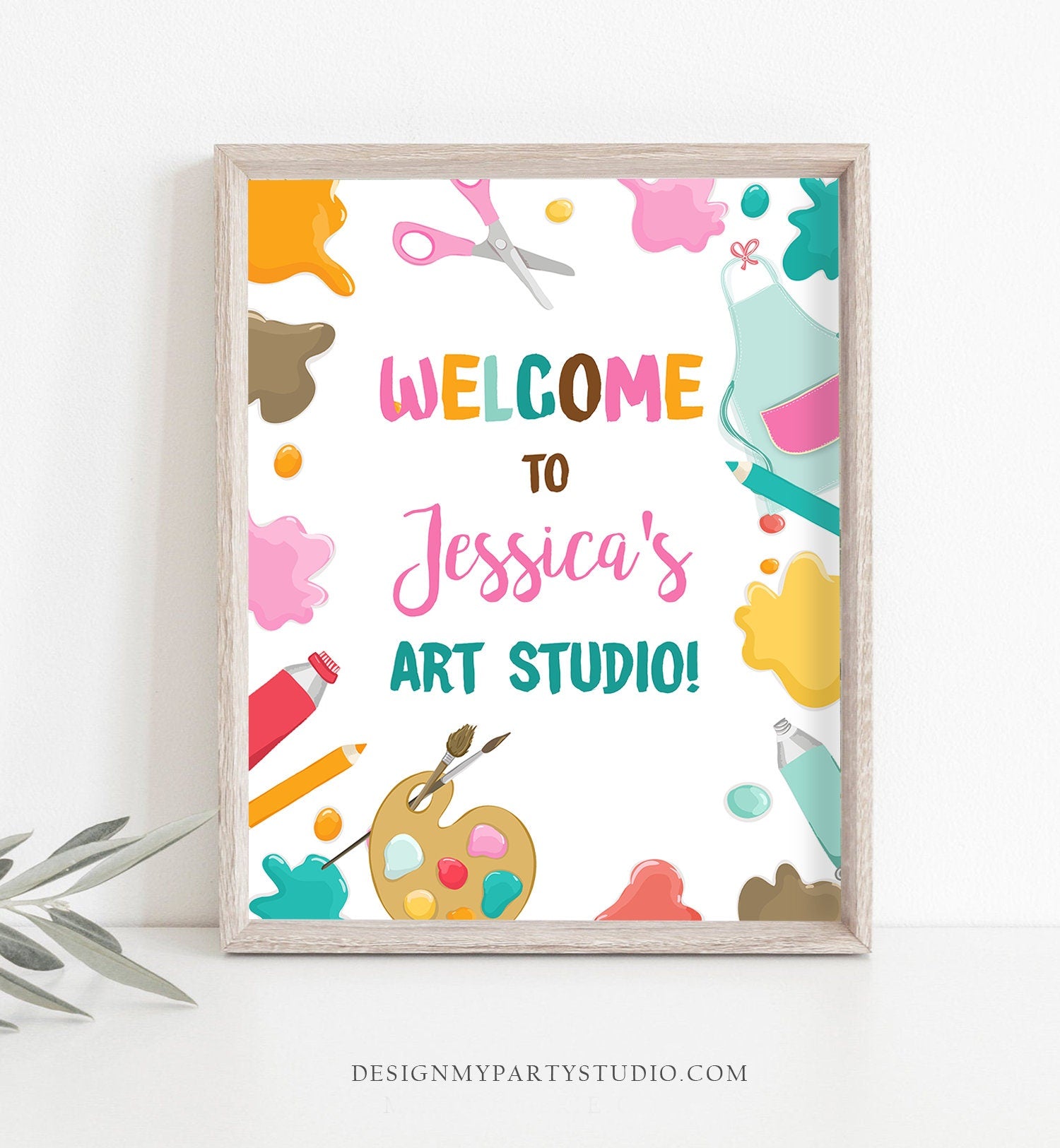 Editable Art Party Birthday Welcome Sign Painting Birthday Decorations Arts And Crafts Birthday Welcome Girl Template Corjl PRINTABLE 0319
