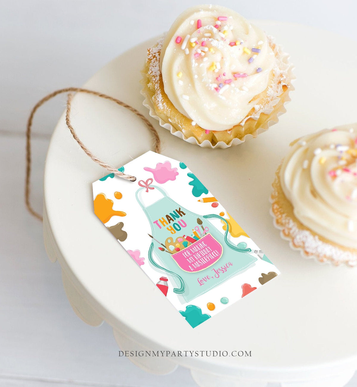 Editable Art Party Favor Tags Painting Party Thank You Tag Gift Tag Art Birthday Girl Pink Craft Paint Brush Digital Template Printable 0319