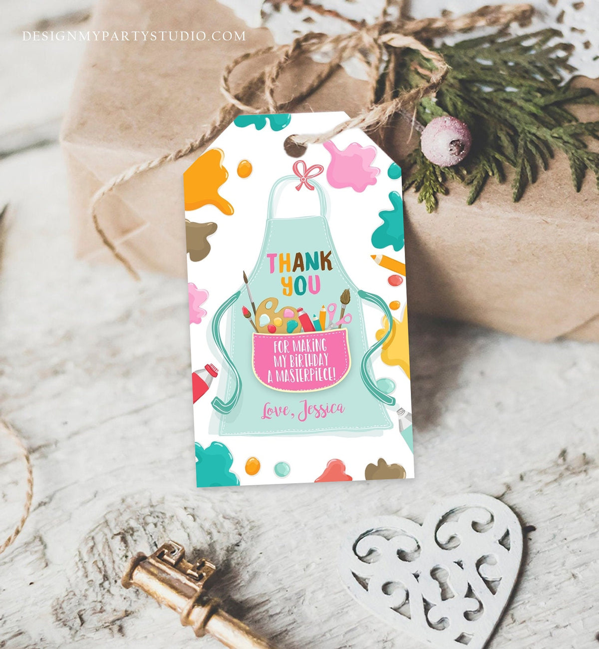 Editable Art Party Favor Tags Painting Party Thank You Tag Gift Tag Art Birthday Girl Pink Craft Paint Brush Digital Template Printable 0319
