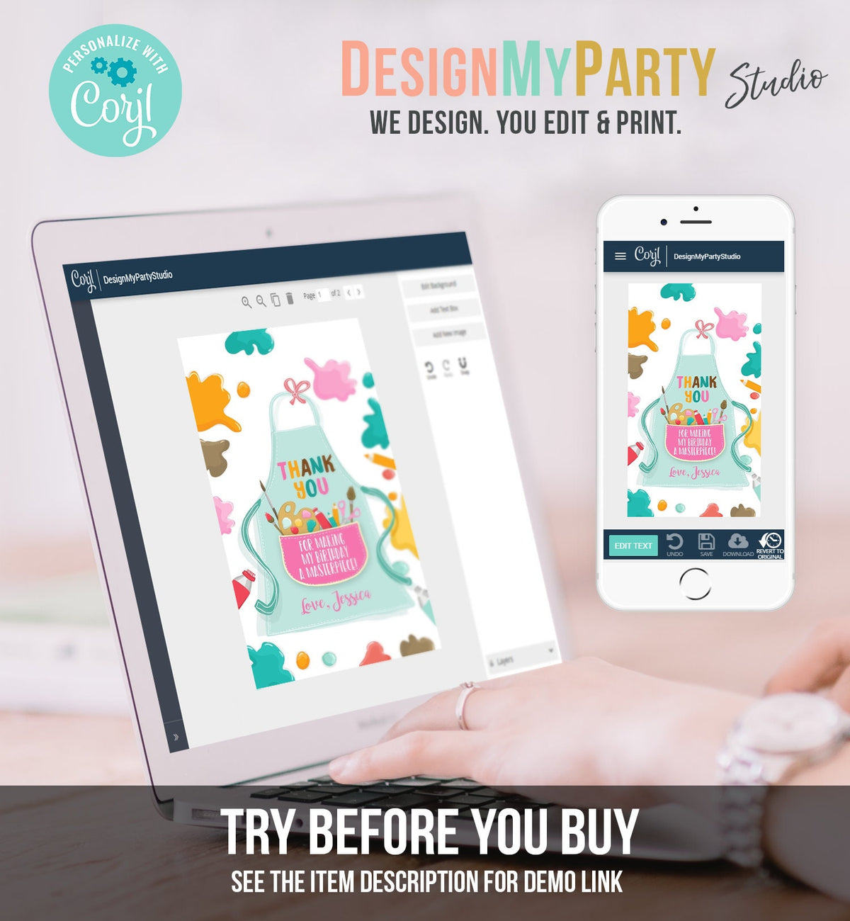 Editable Art Party Favor Tags Painting Party Thank You Tag Gift Tag Art Birthday Girl Pink Craft Paint Brush Digital Template Printable 0319