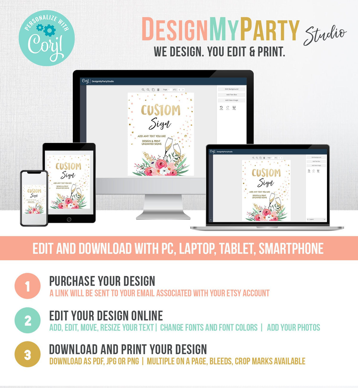 Editable Custom Sign Brunch and Bubbly Bridal Shower Floral Champagne Gold Pink Wedding Table Sign Decor 8x10 Download PRINTABLE Corjl 0318