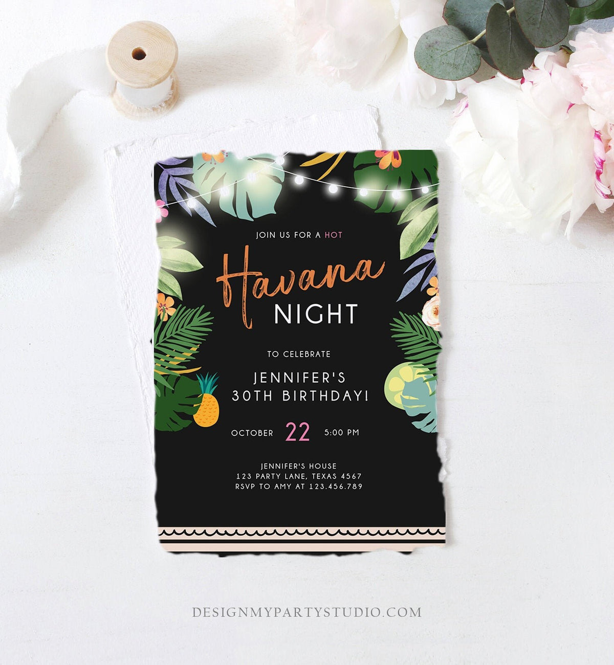 Editable Havana Nights Invitation Night in Havana Birthday Baby Bridal Shower Vintage Beach Digital Download Evite Template Printable 0287