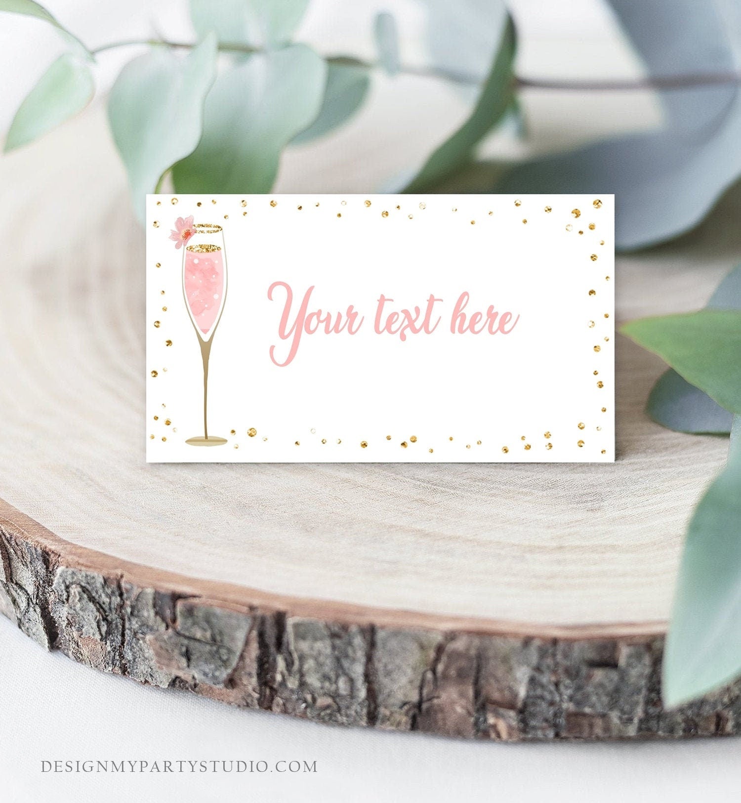 Editable Bubbly Food Labels Brunch and Bubbly Bridal Shower Place Tent Buffet Card Pink Gold Birthday Decor Digital Template Printable 0150