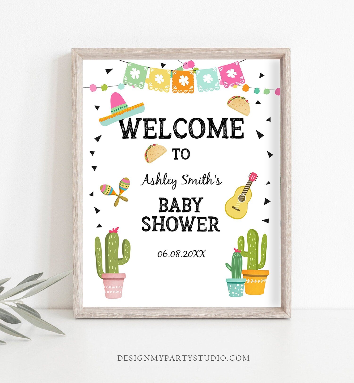 Editable Taco Bout a Baby Welcome Sign Baby Shower Cactus Mexican Succulent Couples Shower Table Sign Digital Template Printable 0161