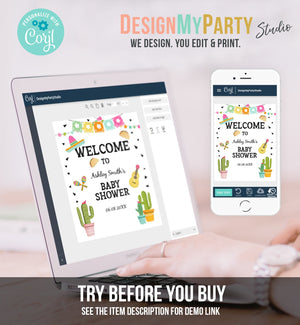 Editable Taco Bout a Baby Welcome Sign Baby Shower Cactus Mexican Succulent Couples Shower Table Sign Corjl Template Printable 0161