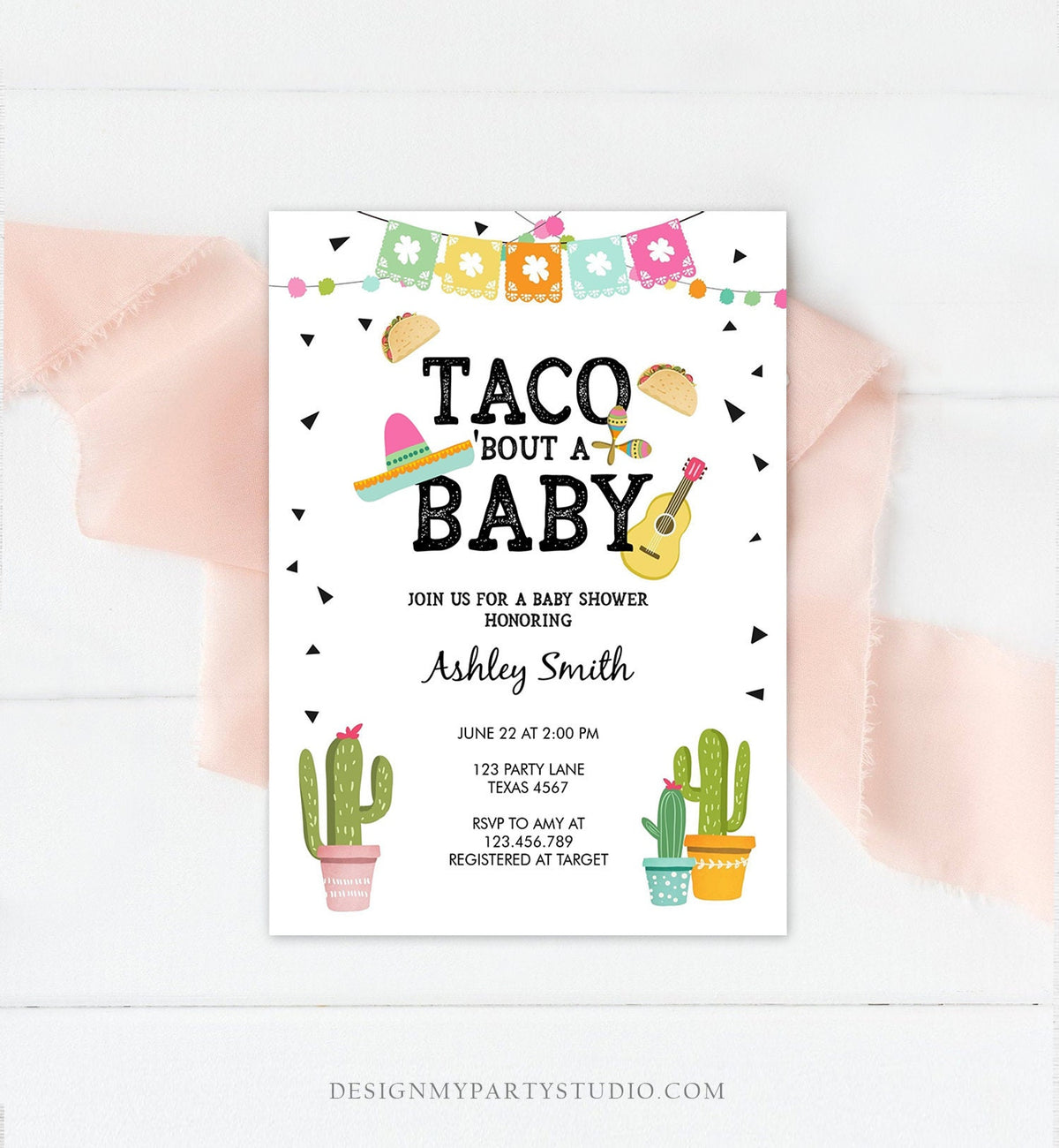 Editable Taco Bout a Baby Shower Invitation Cactus Mexican Fiesta Baby Shower Taco Sombrero Download Printable Invite Template Corjl 0161