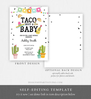 Editable Taco Bout a Baby Shower Invitation Cactus Mexican Fiesta Baby Shower Taco Sombrero Download Printable Invite Template Corjl 0161