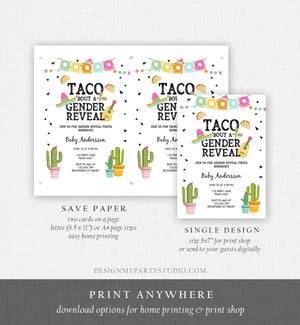 Editable Taco Bout a Gender Reveal Invitation Cactus Mexican Fiesta He or She Boy or Girl Party Download Printable Corjl Template 0161