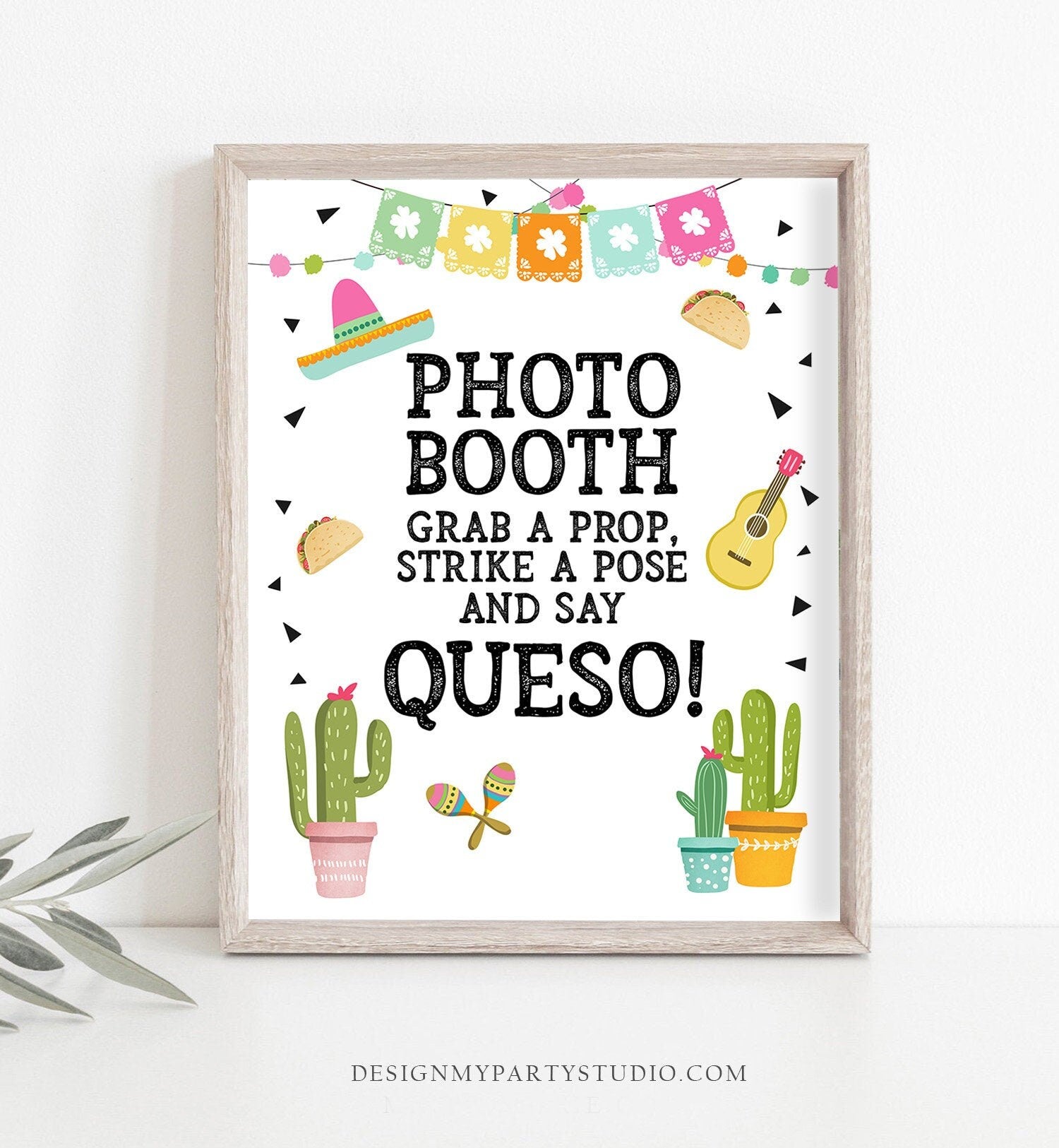 Fiesta Photo Booth Sign Cactus Photo Booth Prop Cinco de Mayo Succulen - Design My Party Studio for Free Printable Mexican Photo Booth Props