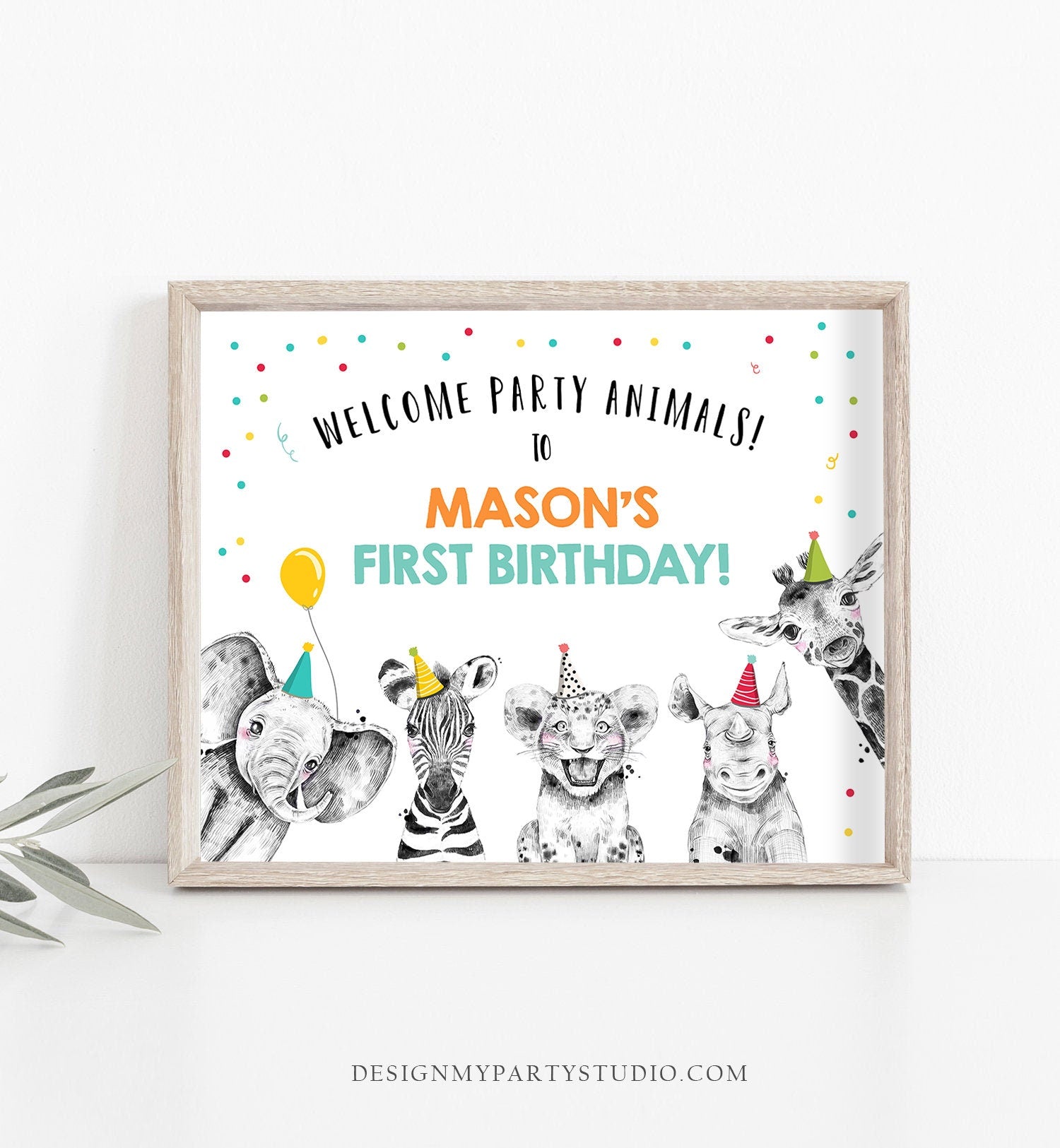 Editable Party Animals Welcome Sign Party Animal Sign Zoo Safari Welcome Jungle Sign Birthday Animals Boy Template PRINTABLE Corjl 0390