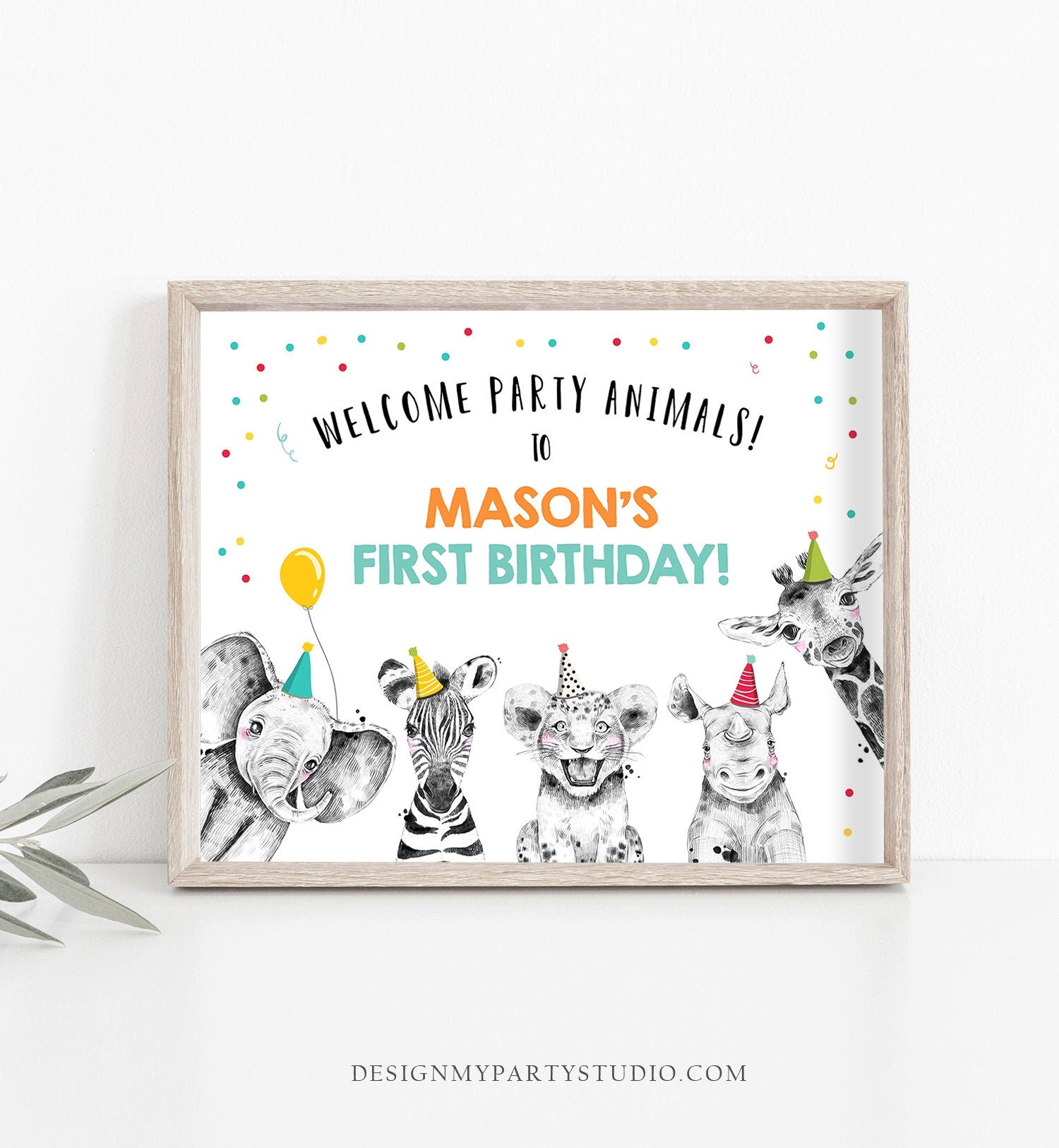Editable Party Animals Welcome Sign Party Animal Sign Zoo Safari Welcome Jungle Sign Birthday Animals Boy Digital Template Printable 0390
